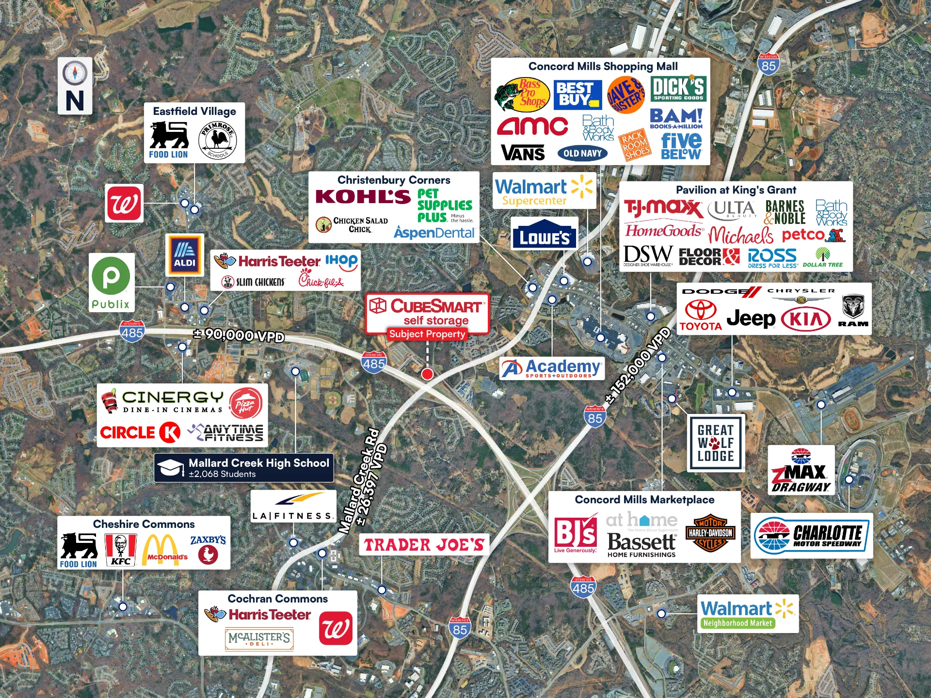 Retail map of the Charlotte, NC trade area surrounding the subject property